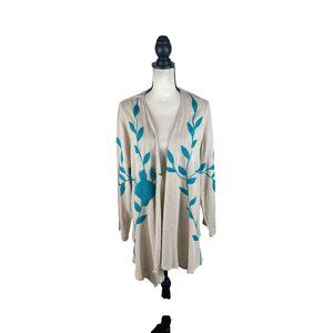Soft Surroundings Linen Embroidered Cardigan Kimono Turquoise Beige L